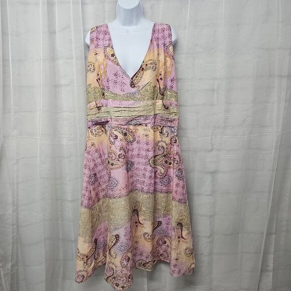 Erica Brooke Lavender Peach Paisley Sleeveless Midi Dress Boho Hippie Retro 14 - Picture 1 of 13